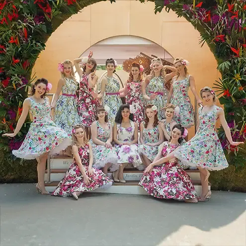 The Satin Dollz pinup troupe at Chelsea Flower Show